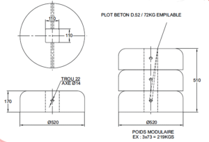 poids de lestage beton 72kg empilable