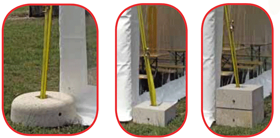 Poids de lestage beton pour chapiteau, tente, stand, structurermature aluminum pour implantation de longue duree
