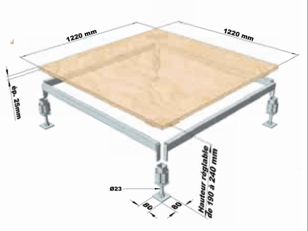 Plancher  modulable en longueur et en largeur et reglable en hauteurentes  facile a poser 