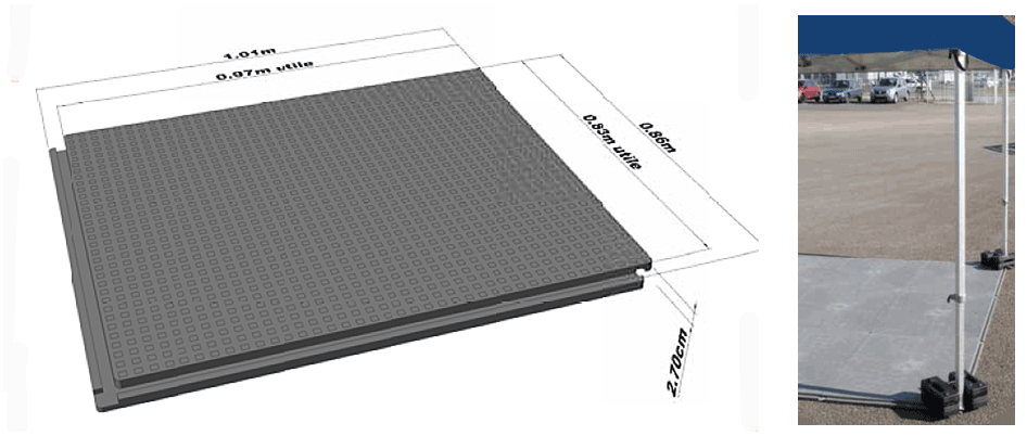 Plancher de dalles caoutchouc pour tente cuisine, repas